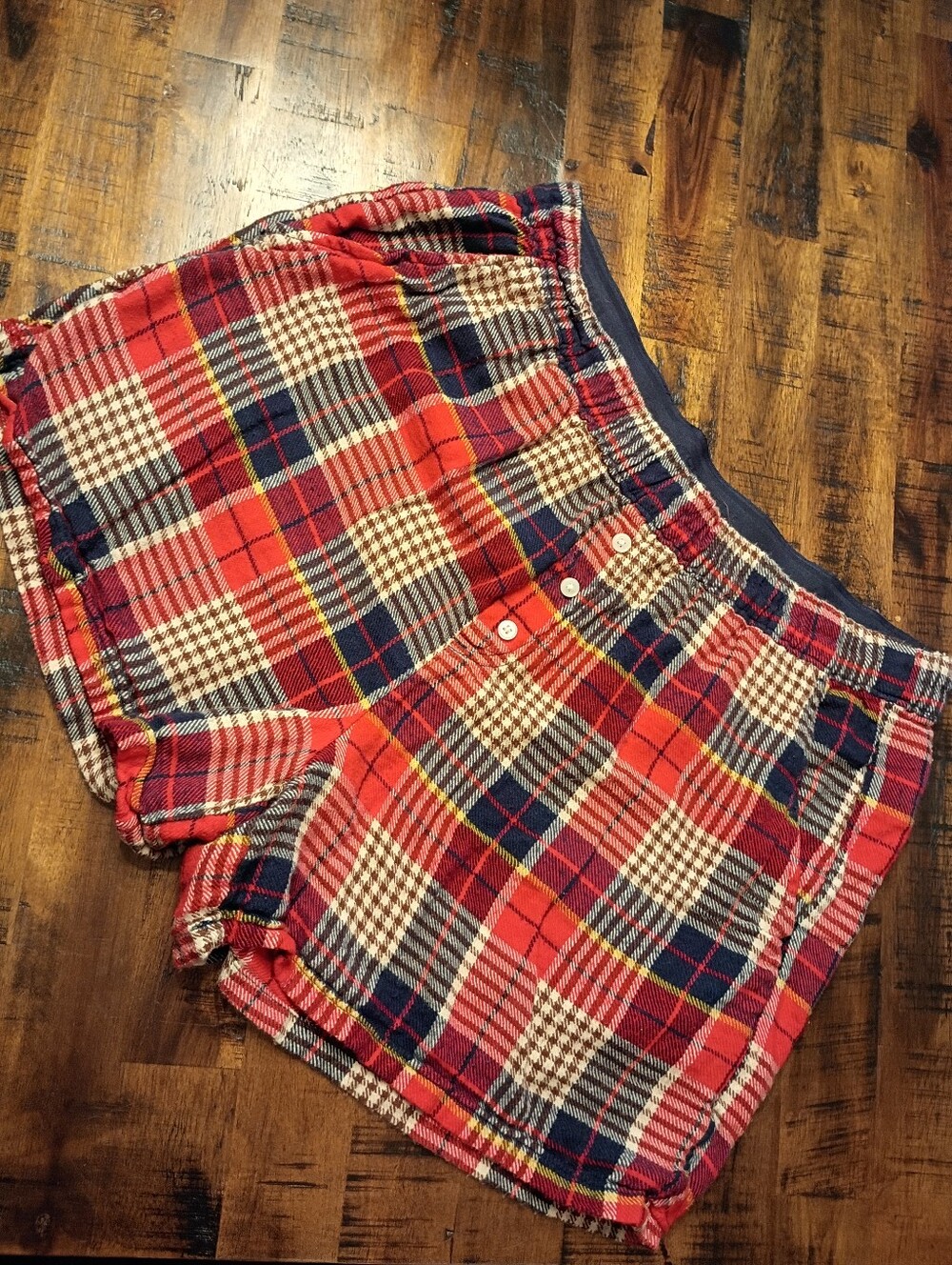 aerie Red & Navy Plaid Cotton Lounge Shorts
